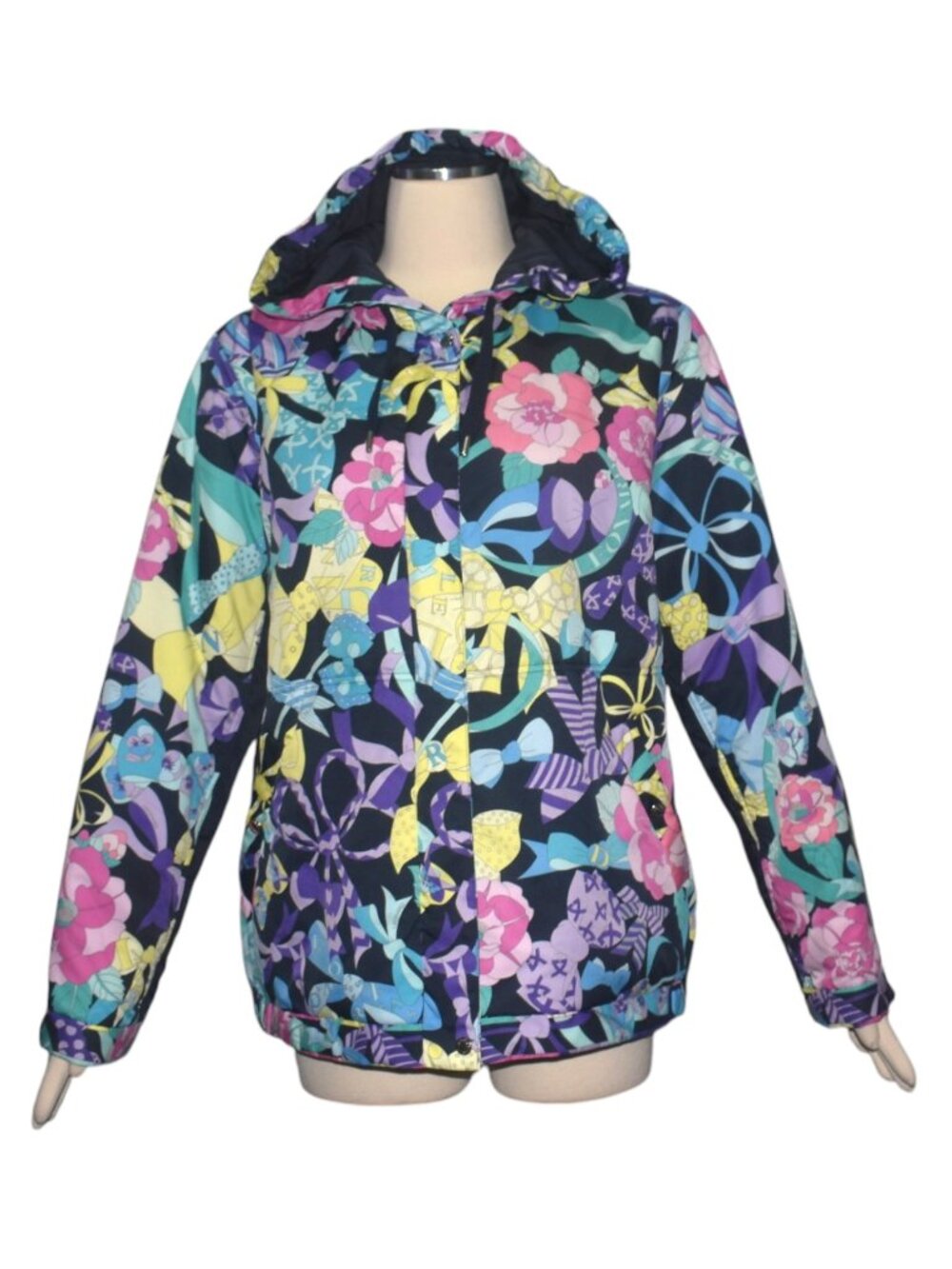 Leonard Sport Colorful Floral Ribbons Print zip up Hoodie Jacket 44 XL